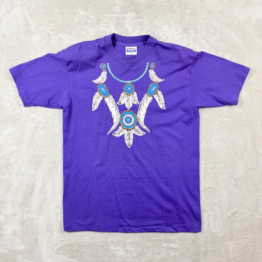 Vintage Hanes Fifty Fifty Purple Graphic Tee Southwestern Puff Paint Women L